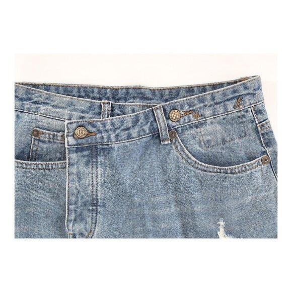 R13 NWT Boy Skinny Ripped Distressed Irregular Hem Denim Skirt - Picture 7 of 14